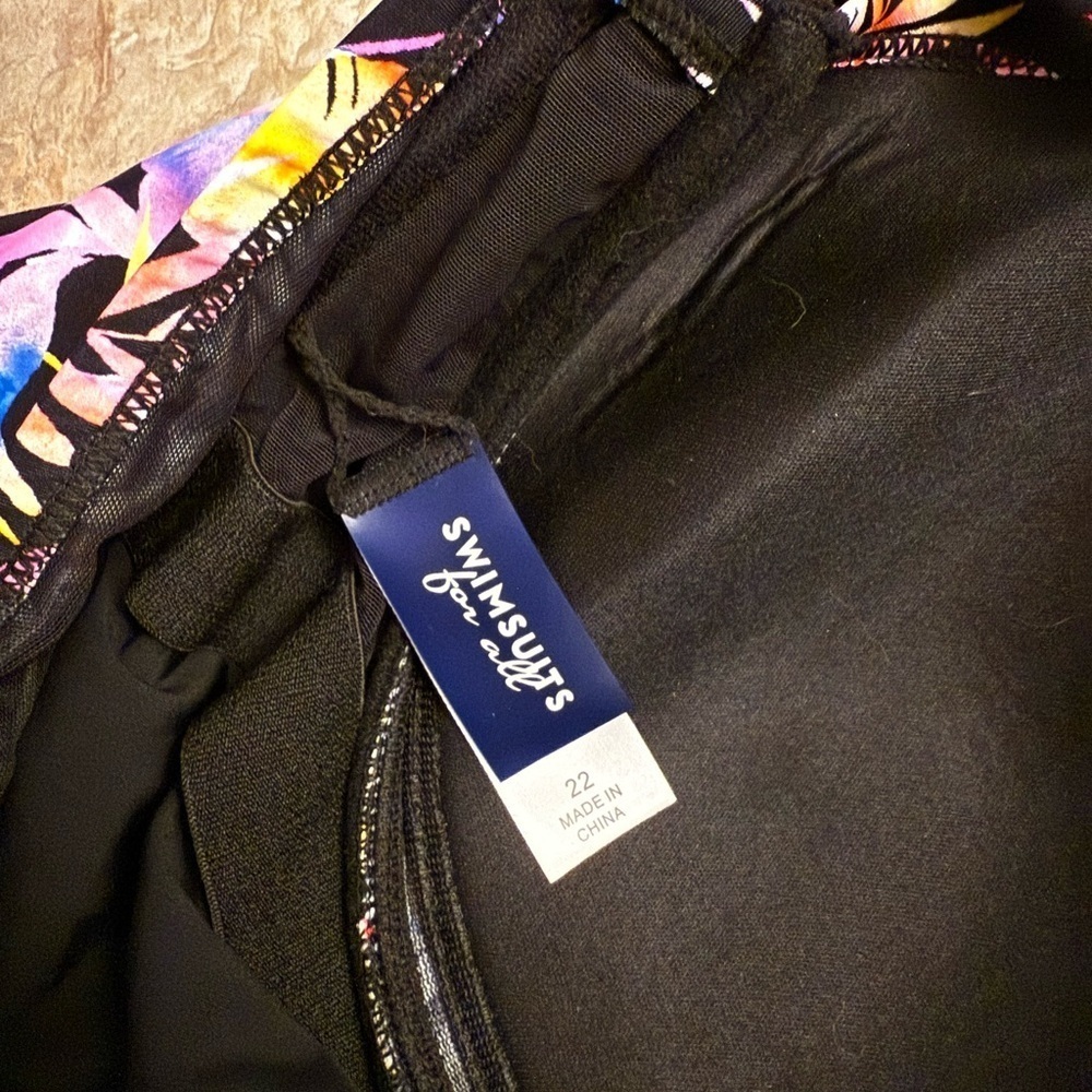 NWT Swimsuits For All Faux Flyaway Tropical Print Top Tankini Pink Blue Black 22 - Picture 8 of 10